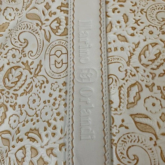 Marino Orlandi large imprinted white brown shoulder bag/ tote - Picture 5 of 16